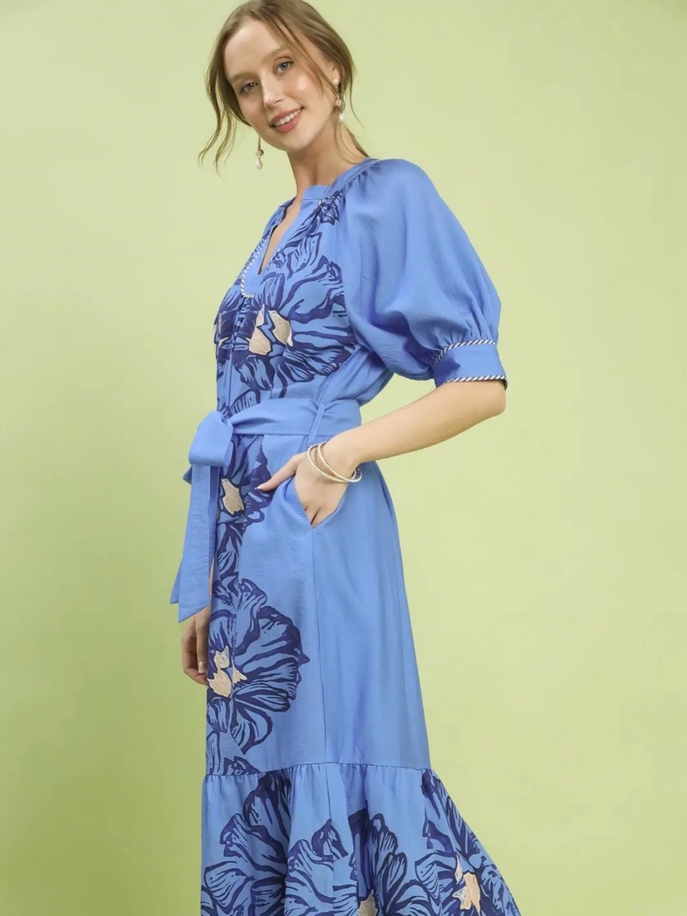 Umgee Floral Belted Midi Dress - Picture 3 of 6
